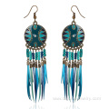 Wholesale Beaded Style Beach Gilded Hoop Feather Earrings